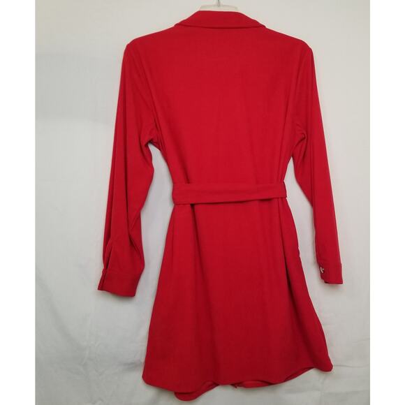 BTFBM Women's Red Corduroy Button Up Shirt Dress Pockets Tie Waist Long Slv Sz L - Picture 3 of 8